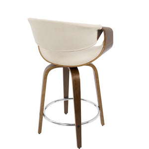 English Elm 24" Swivel Counterstools Walnut Base Faux Leather Bucket Seat Chrome Footrest Pair B202S00029
