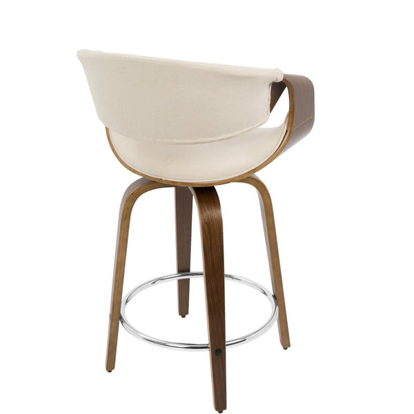 English Elm 24" Swivel Counterstools Walnut Base Faux Leather Bucket Seat Chrome Footrest Pair B202S00029