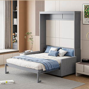 English Elm Full Size Murphy Wall Bed with Integrated Linen Sofa for Studio or Guest Room Gray LP000890AAE-1