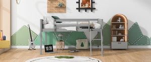 English Elm Full Low Loft Bed Pine Wood with Ladder & Guardrails, Space-Saving Play Area, Secure 350lb Capacity Gray WF531952AAE