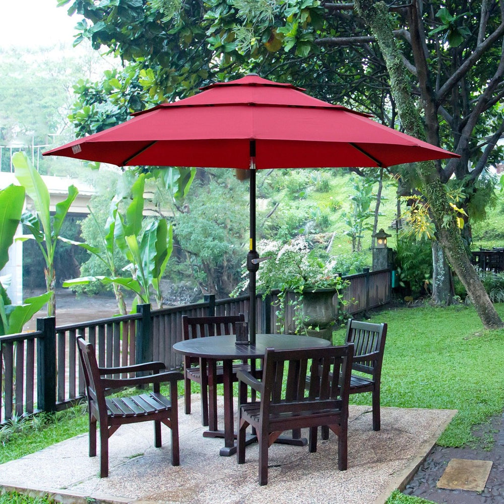 English Elm Outsunny 9Ft Stylish Outdoor Market Umbrella With Crank & Tilt, Elegant Wine Red, Perfect For Patios W2225P200446-GIGA