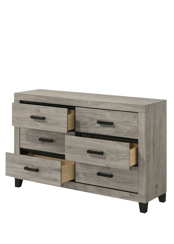 English Elm Mari Modern Wood Dresser with 6 Dovetail Drawers, Smooth Metal Glides, 3/4 Extension, Safety Stop Light Gray 60.3 L x 19.3 W x 38.8 H B2726P292251