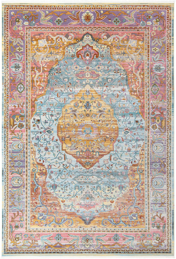 Unique Loom Baracoa Miramar Machine Made Border Rug Light Blue, Blue/Gold/Red/Purple/Olive/Yellow 10' 0" x 14' 1"