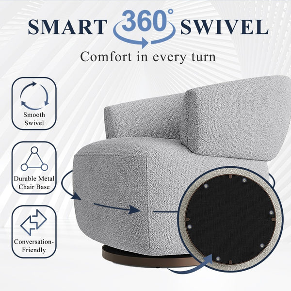 English Elm Wivel Oversized Swivel Barrel Accent Chair with 360 Degree Base for Living Room Gray B082P232938