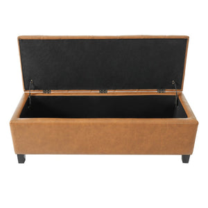 English Elm Ottoman Storage Bench Boucle Tufted Upholstered with Rubberwood Legs Bedroom Entryway N779P369512B