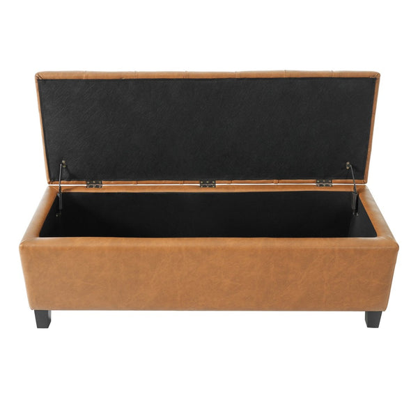English Elm Ottoman Storage Bench Boucle Tufted Upholstered with Rubberwood Legs Bedroom Entryway N779P369512B