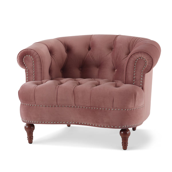 English Elm Jennifer Taylor Home - La La Rosa Victorian Tufted Upholstered Accent Chair in Luxe Velvet with Nailhead Trim and Support Pink B2719P238182
