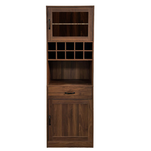 English Elm Kitchen Pantry Cabinet Tall Farmhouse Design with Glass Doors and Pull-out Shelving W331P425810