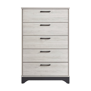 English Elm Contemporary Two-Tone White Oak & Gray 5-Drawer Chest — Fully Assembled, Ball-Bearing Glides, Sleek Pulls B011P355268