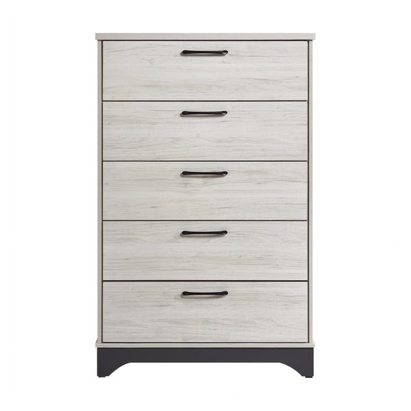English Elm Contemporary Two-Tone White Oak & Gray 5-Drawer Chest — Fully Assembled, Ball-Bearing Glides, Sleek Pulls B011P355268