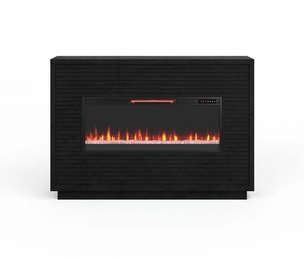 English Elm 62 Inch Fireplace Mantel with 42" Electric Insert, Poplar & Okume Veneer, Remote, Heats 400 Sq Ft Black B108P255366