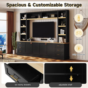 English Elm 102.3"w Farmhouse Wall Unit Four Piece Entertainment Center with Storage for Living Room N721S000051B-2