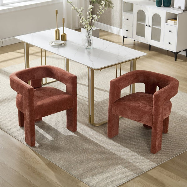 English Elm United We Win Chenille Barrel Accent Armchairs Set of Two for Living Room Dining Orange W1568P389272