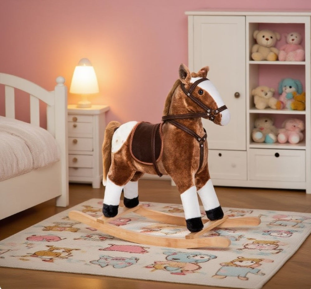 English Elm Rocking Pony Ride on Toy with Electronic Sounds Plush Saddle Metal Frame Toddler T3971P383491