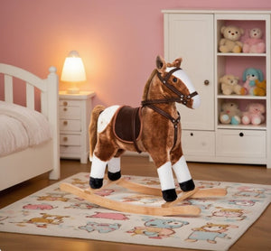 English Elm Rocking Pony Ride on Toy with Electronic Sounds Plush Saddle Metal Frame Toddler T3971P383491