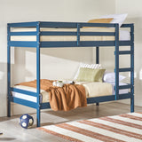 Simple Solid Wood Twin Over Twin Bunk Bed Midnight Navy SOPB3HMNWP Walker Edison