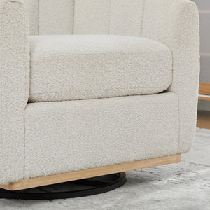 English Elm 31.89 Inch Chenille Tufted Swivel Barrel Armchair Pumpkin Sculpted Design for Living Rooms Ivory W3098P397230