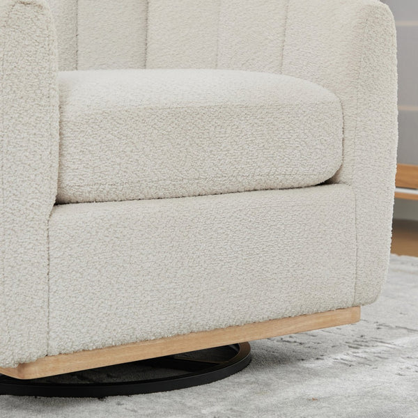 English Elm 31.89 Inch Chenille Tufted Swivel Barrel Armchair Pumpkin Sculpted Design for Living Rooms Ivory W3098P397230
