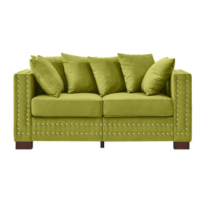 English Elm Modern Velvet Loveseat With Square Armrests & Silver Nailhead Trim – Stylish Comfort For Any Space W1097S00182
