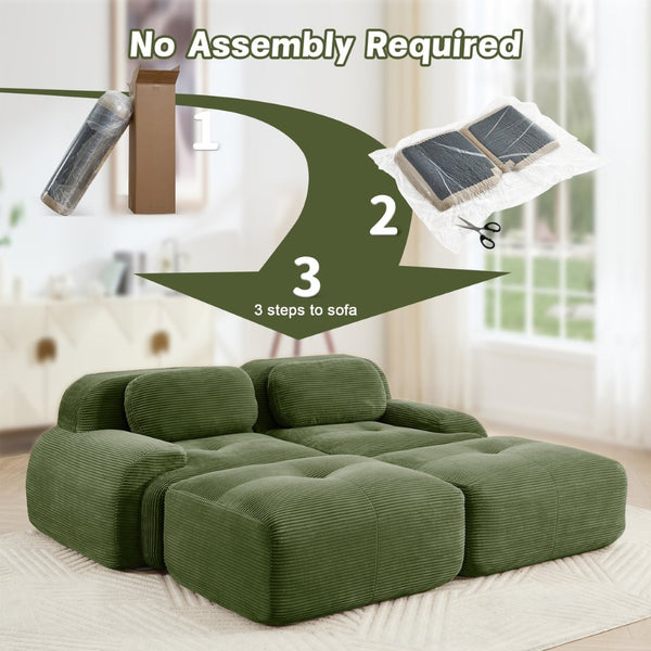 English Elm 2-seat Modular Corduroy Sofa Ergonomic Curved Design with Resilient Cushioning for Living Rooms Olive Green W714S01256