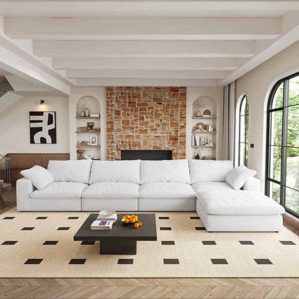 English Elm Cloud Modular Sectional Sofa – 160" L-Shaped Comfort Couch With Ottoman For Modern Living Spaces W2824S00011