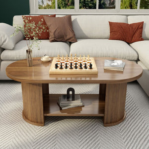 English Elm Oval Fluted Two Tier Coffee Table Walnut Farmhouse Mid Century Living Room Accent W2641P422954