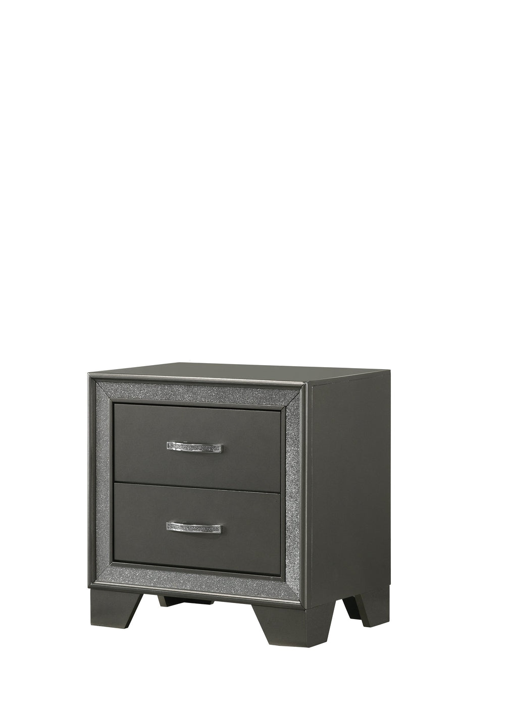 English Elm Contemporary Sparkling Accent Nightstand with Two Drawers, Dark Gray Finish, Sleek Bedside Storage 24" B2741P345251