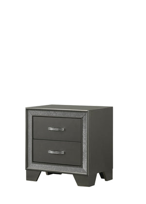 English Elm Contemporary Sparkling Accent Nightstand with Two Drawers, Dark Gray Finish, Sleek Bedside Storage 24" B2741P345251