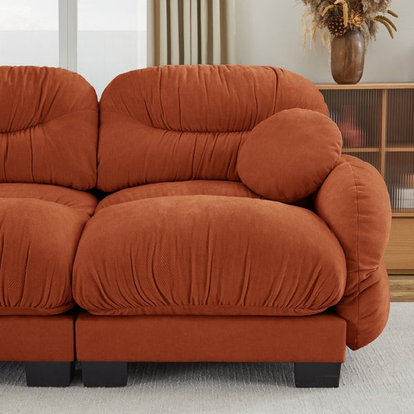 English Elm Pleated Chenille Modular Sofa with Ergonomic Foam Cushions and Sculptural Curved Armrests Orange W5656S00070