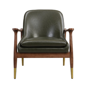 English Elm 29.2'' Mid-century Faux Leather Accent Chair Solid Wood Frame Brass Tipped Legs Lounge N767P205863G