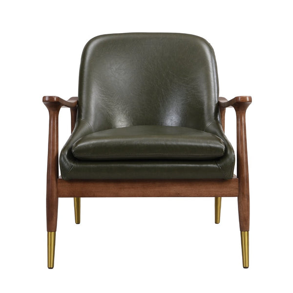 English Elm 29.2'' Mid-century Faux Leather Accent Chair Solid Wood Frame Brass Tipped Legs Lounge N767P205863G