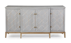 Basset Mirror Perrine Server: Elegant Breakfront Design With Geometric Carvings, Graphite Gray Finish & Brass Accents Gray Ash Veneer,Asian Hardwoods 2430-dr-576
