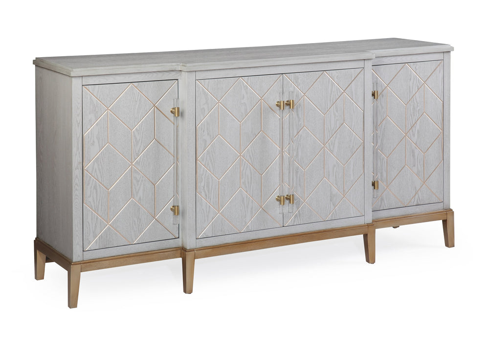 Basset Mirror Perrine Server: Elegant Breakfront Design With Geometric Carvings, Graphite Gray Finish & Brass Accents Gray Ash Veneer,Asian Hardwoods 2430-dr-576