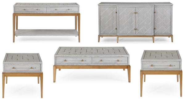 Basset Mirror Perrine Server: Elegant Breakfront Design With Geometric Carvings, Graphite Gray Finish & Brass Accents Gray Ash Veneer,Asian Hardwoods 2430-dr-576