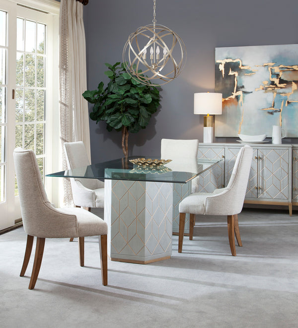 Basset Mirror Perrine Server: Elegant Breakfront Design With Geometric Carvings, Graphite Gray Finish & Brass Accents Gray Ash Veneer,Asian Hardwoods 2430-dr-576