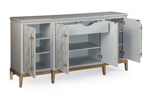 Basset Mirror Perrine Server: Elegant Breakfront Design With Geometric Carvings, Graphite Gray Finish & Brass Accents Gray Ash Veneer,Asian Hardwoods 2430-dr-576