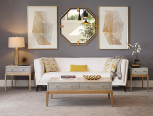 Basset Mirror Perrine Stylish Wood Rectangular Cocktail Table With Antique Gold Inlay & Acrylic Hardware Accents Gray Hardwood Solids,Acrylic 2430-lr-100