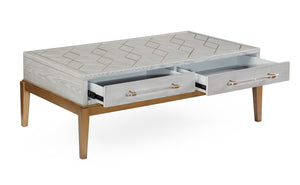 Basset Mirror Perrine Stylish Wood Rectangular Cocktail Table With Antique Gold Inlay & Acrylic Hardware Accents Gray Hardwood Solids,Acrylic 2430-lr-100