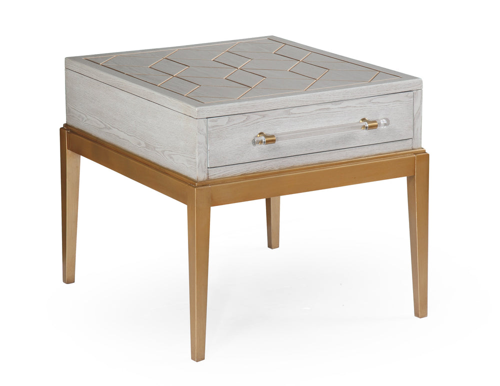 Basset Mirror Perrine Stylish Chairside Table With Antique Gold Inlay And Modern Graphite Top For Chic Homes Gray Hardwood Solids,Acrylic 2430-lr-200