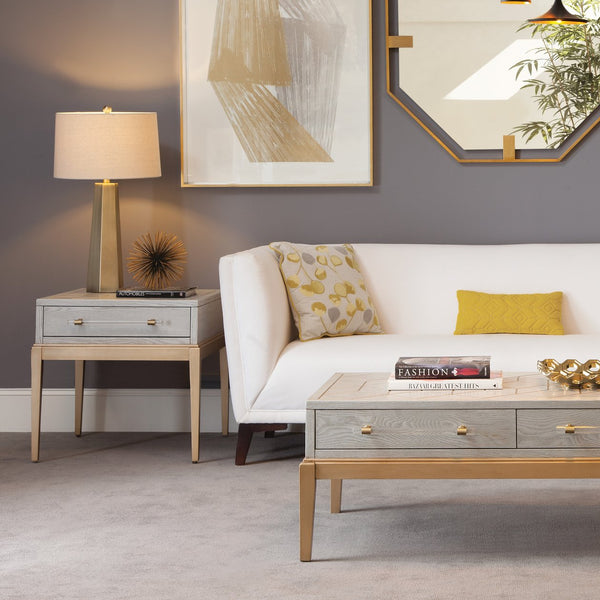 Basset Mirror Perrine Stylish Chairside Table With Antique Gold Inlay And Modern Graphite Top For Chic Homes Gray Hardwood Solids,Acrylic 2430-lr-200