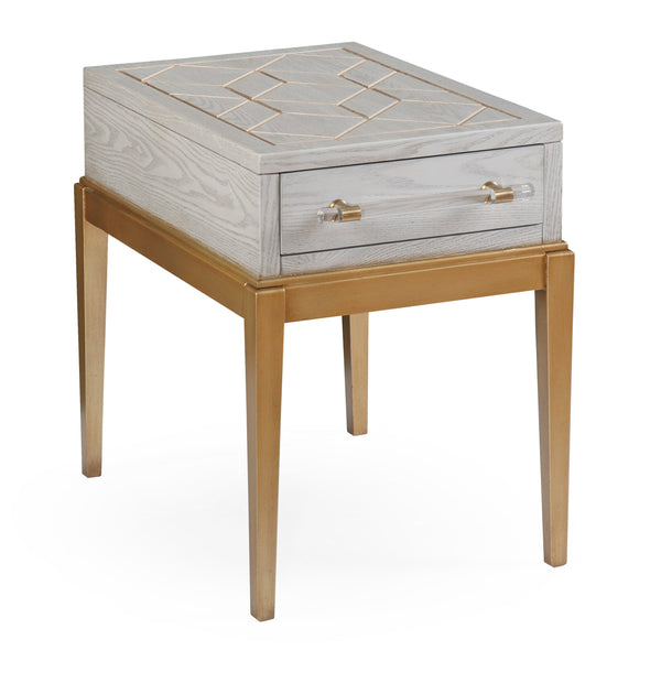 Basset Mirror Perrine Stylish Chairside Table With Antique Gold Inlay And Modern Graphite Top For Chic Homes Gray Hardwood Solids,Acrylic 2430-lr-203