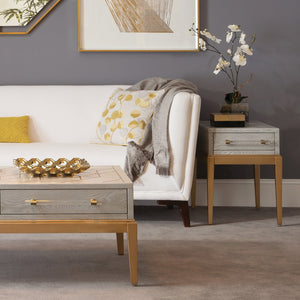 Basset Mirror Perrine Stylish Chairside Table With Antique Gold Inlay And Modern Graphite Top For Chic Homes Gray Hardwood Solids,Acrylic 2430-lr-203