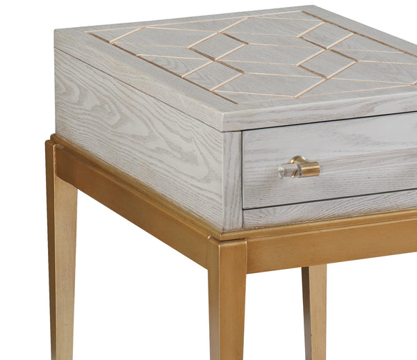 Basset Mirror Perrine Stylish Chairside Table With Antique Gold Inlay And Modern Graphite Top For Chic Homes Gray Hardwood Solids,Acrylic 2430-lr-203