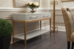 Basset Mirror Perrine Wood Console Table With Antique Gold Inlay, Two Drawers & Stylish Storage Solution Gray Hardwood Solids,Acrylic 2430-lr-472