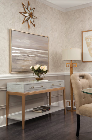 Basset Mirror Perrine Wood Console Table With Antique Gold Inlay, Two Drawers & Stylish Storage Solution Gray Hardwood Solids,Acrylic 2430-lr-472