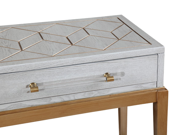 Basset Mirror Perrine Wood Console Table With Antique Gold Inlay, Two Drawers & Stylish Storage Solution Gray Hardwood Solids,Acrylic 2430-lr-472