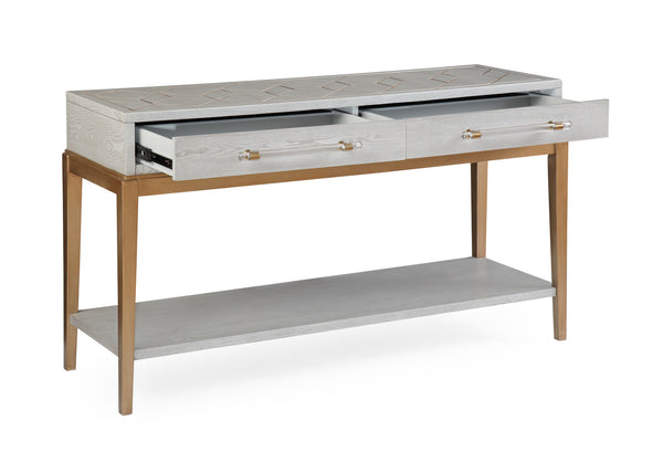 Basset Mirror Perrine Wood Console Table With Antique Gold Inlay, Two Drawers & Stylish Storage Solution Gray Hardwood Solids,Acrylic 2430-lr-472