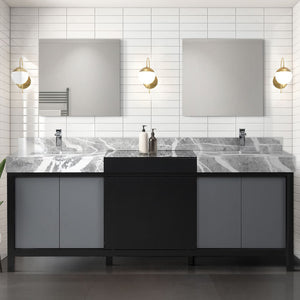 English Elm Black Double Bath Vanity 84" W X 22" D With Castle Grey Marble Top & Chrome Faucet - Modern Storage Solution B2731P261132