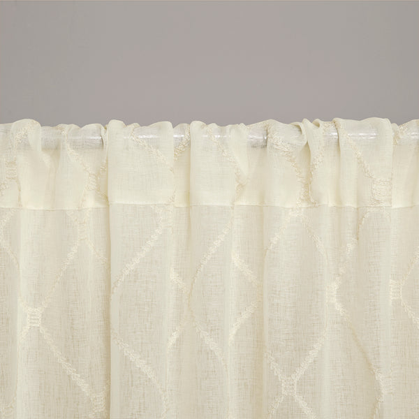 JLA Home Madison Park - Diamond Sheer Window Curtain Panel with Embroidered Diamond Pattern, Lightweight Light-Filtering Elegance Ivory MP40-2333