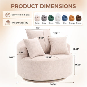 English Elm 360° Swivel Chair upholstered barrel accent chair with plush high-resilience foam and pillows for comfort Beige W2231P264468